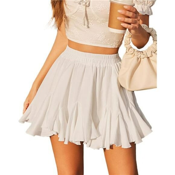 Avidlove Pleated Skater Mini Skirt High Waist Flared Ruffle Casual Womens - Picture 1 of 6